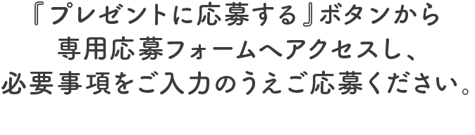 『プレゼントに応募する』ボタンから専用応募フォームへアクセスし、必要事項をご入力のうえご応募ください。