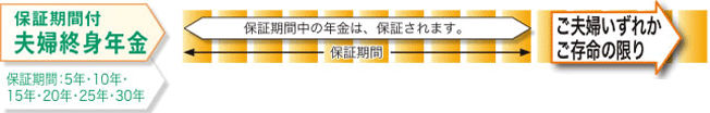 年金開始時に選択できる年金種類　保証期間付夫婦終身年金　保証期間：5年・10年・15年・20年・25年・30年