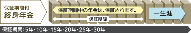 年金開始時に選択できる年金種類　保証期間付終身年金　保証期間：5年・10年・15年・20年・25年・30年