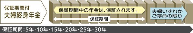 年金開始時に選択できる年金種類　保証期間付夫婦終身年金　保証期間：5年・10年・15年・20年・25年・30年